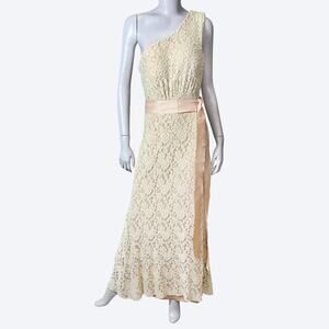 VTG‎ Y2K Juno One Shoulder Lace Dress Womens L Ribbon Bow Fairy Grunge